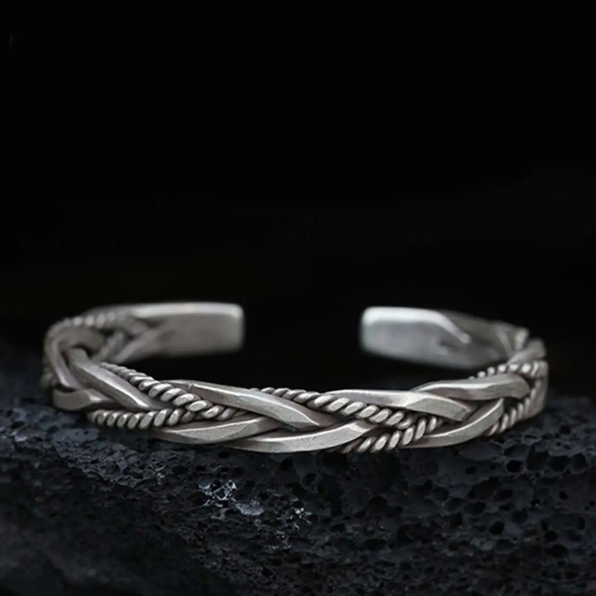Retro Braided Cuff Bracelet with Faux Gemstone, Adjustable Open Bangle for Women, Vintage-Style Jewelry Birthday Gift, Bracelets