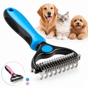 Grooming Brush for Dog Cat Dual-Sided Rake for Undercoat - Dematting Deshedding Detangling Tool Fur Removal Tool - Dog Products Cute Puppy Essentials