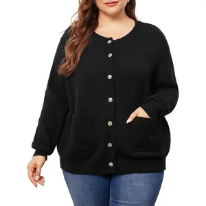 Agnes Orinda Women's Plus Size Classic Long Sleeve Knit Casual Front Button Down Cardigan 3X Black
