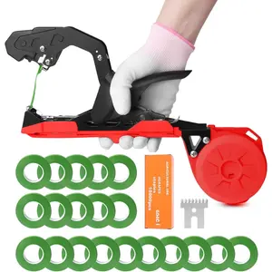 Tying Machine with Green Tape, Tapener Tying Tool for Tomato, 420g  Tape  for Climbing , 10000 count Staples 20 Rolls Tape (Red)
