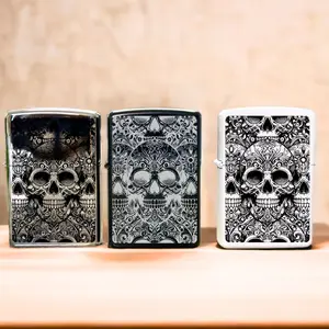 Cool lighter Skulls Pattern Engraved Lighter Case - Lighter Accessory, windproof lighter
