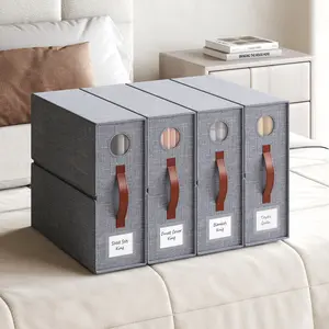 Bed Sheet Storage Bins 4-Pack Queen/King Size Oxford Fabric Organizers with Transparent Windows & Reinforced Handles 15"x13"x5" for Closet & Shelf Storage Foldable Large Capacity Linen & Oxford Cloth Options