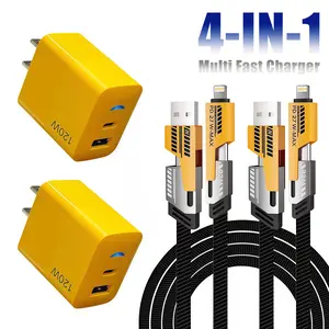 2-Pack Portable Fast Charger, Type C/USB A Dual Ports Adapter,4 in 1 Fast Charging Cable & Data Sync, 5FT Flat Braided Charger Cord for iPhone 17/16/15/14/13/12Pro Max/iPad/Airpods/Samsung Series Phone Accessories