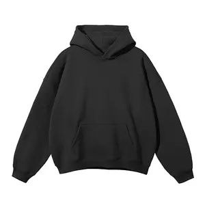Black Plain Unisex Oversized Solid Colour Fleece Hoodie