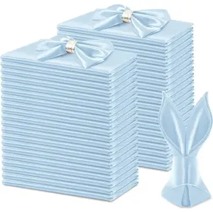 50 Pack Light Blue Square Satin Napkins 17x17 Inch Soft Smooth Cloth Napkins,Silky Table Napkin for Wedding Banquet Party Decoration