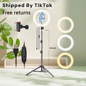 Adjustable 43" Tripod - 10" video lighting, Full Coverage - Suitable For Photography, Makeup, Group Selfies, Meetings, Live Streaming LED Light, With Flexible Phone Holder And Expandable Phone Stand, Suitable For Selfies And Video Recording#springbreak