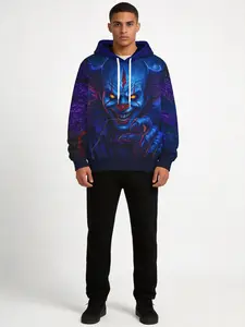Men's 3D Joker Pattern Drippy Skull Hoodie - Doubt Vivid Print, Soft Fabric, Regular Version Long Sleeve Pullover, Suitable for Casual Streetwear and Horror Lovers, Fall/Winter Fashion, Horror Lovers Clothing, Edge Streetwear, Hoodie Sweatshirt