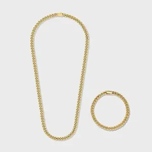 Cuban Link Chain & Bracelet Set 14k Gold Plated 5mm Thickness Classic Bold Masculine Style Luxury Statement Piece