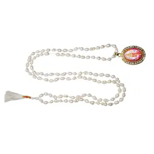 Yoga mala Shri Vaibhav Laxmi Pedant With Yoga Necklace White Tulsi Mala
