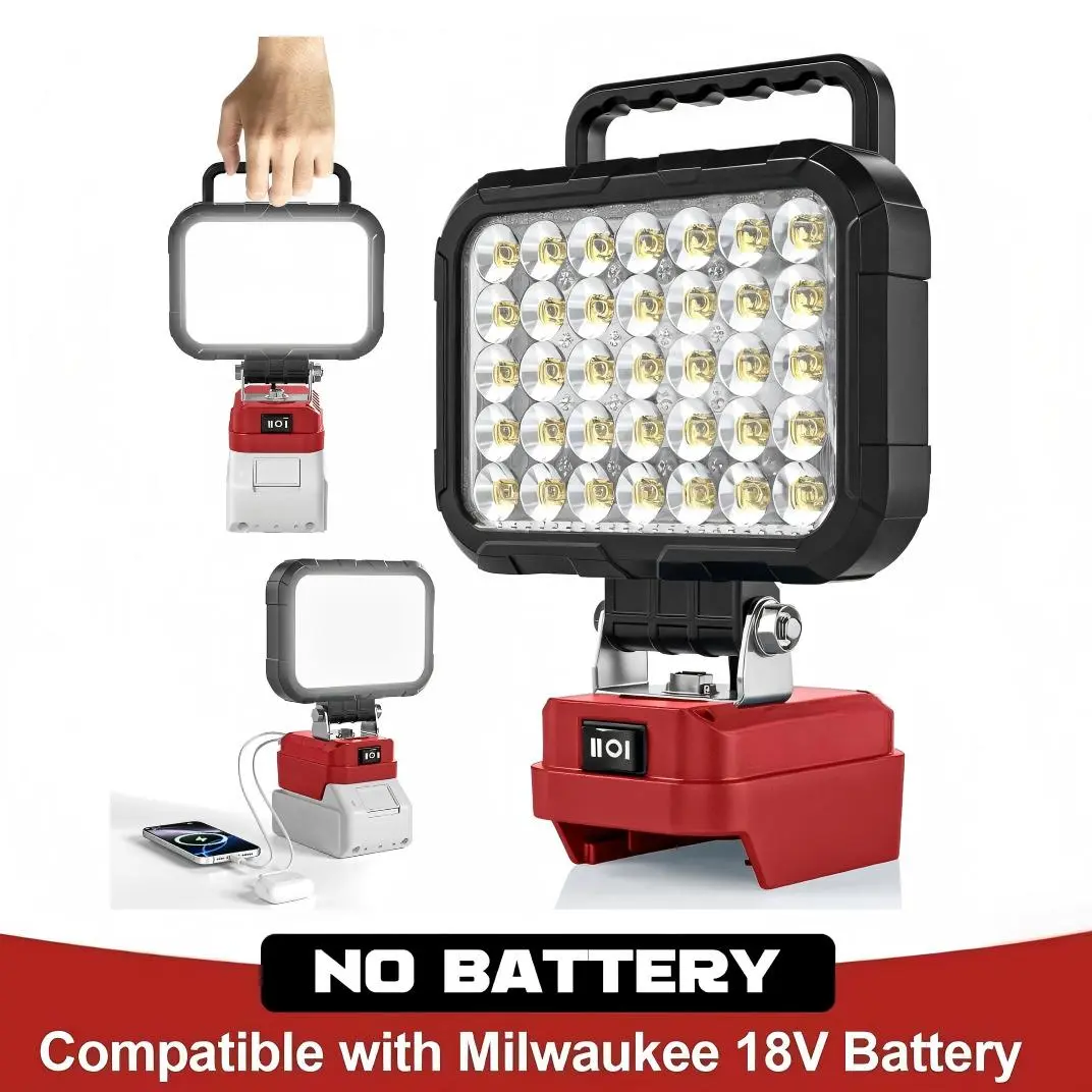 LED Work Light Compatible with Milwaukee M18 18V Batteries — 78W 6500 Lumens Cordless Work Light with 2 USB Charging Ports, 145° Adjustable Angle Portable Home/Accessory Light (Battery Not Included)