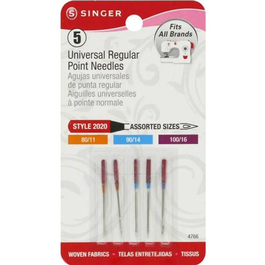Singer 5pk Universal Assorted Sizes Style 2020 Regular Point Sewing Machine Needles 4766