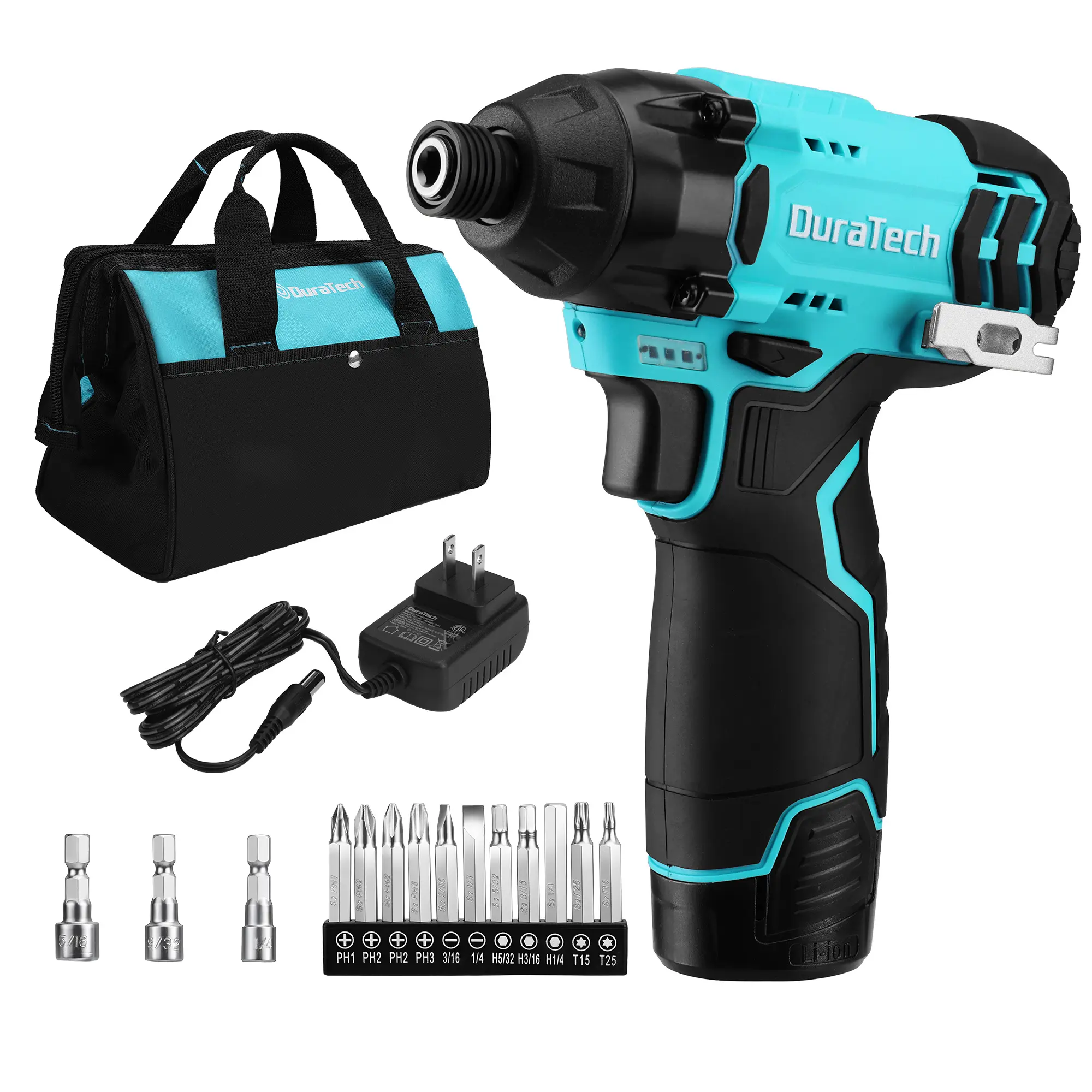 #summersale DURATECH 12V Cordless Impact Driver, 1/4” Electric Impact Driver with 11pcs Screwdriver Bits, 3pcs Nut-driver Bits, Variable Speed(0-2400RPM), LED Light, Tool Bag, Battery and Charger Included
