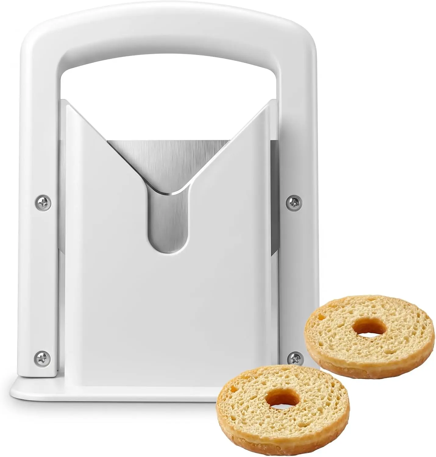Bagel Biter Bagel Slicer and Cutter - Slices Bagels, English Muffins, Buns and Rolls Evenly and Safely - High-Carbon Stainless Steel Blade with Acrylic Safety Shield, Dishwasher Safe