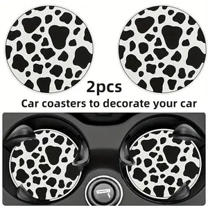 2-Pack Cow Texture Cup Mats, Non-Slip Car Cup Holder Pads, Home Use Hot Water Insulators, Durable & Stylish Drink Accessories