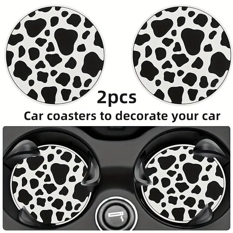 2-Pack Cow Texture Cup Mats, Non-Slip Car Cup Holder Pads, Home Use Hot Water Insulators, Durable & Stylish Drink Accessories, Car Accessories Interior