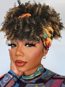 Black Short for Women, 8 Inch Gorgeous Fluffy Wigs with Bangs, Synthetic Full Machine Wigs for Party, Daily Use, Afro Wigs Hair