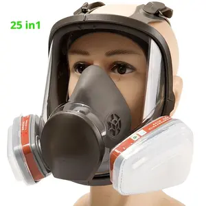 Reusable Full Face Gas Mask Facepiece Respirator Painting Spraying Anti-Fog Full Face Respirator, Industrial Spray Protection Mask, Safety Work Filter, Formaldehyde Protection, for Painting, Welding, Polishing, Home Renovation Safety Gear 25in1