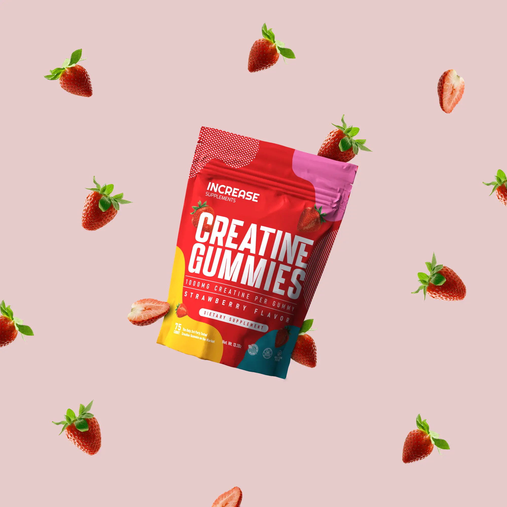 Increase Supplements Strawberry Creatine Gummies (75 Count) 1 Gram Creatine per Gummy Vegan, Non-GMO, No Artificial Colors or Flavors, 3g Sugar, Made in The USA