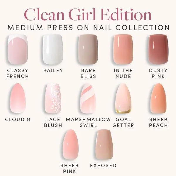 Glamnetic Medium Press-On Nail Collection – Clean Girl Edition Glamnetic Medium Press-On Nail Collection – Clean Girl Edition