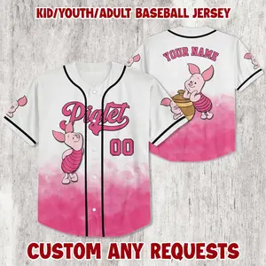 Personalize Piglet Baseball Jersey  Winnie The Pooh Baseball Jersey Team  Piglet Cartoon Character Basketball Jersey
