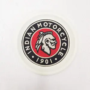 1PCS round Indian mtotrcycle embroidered fabric patch with Indian avatar design badge, suitable for DIY decorative patches on hats, bags, shoes, and clothing, with back hot melt adhesive for sewing and ironing