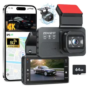 Dash Cam Front and Rear, 4K+1080P FHD Dual Camera with ADAS, GPS, 5G WiFi & App Control, 64GB Card Included, G-Sensor, Night Vision, Loop Recording, 170°Wide Angle, WDR, 24H Parking Mode