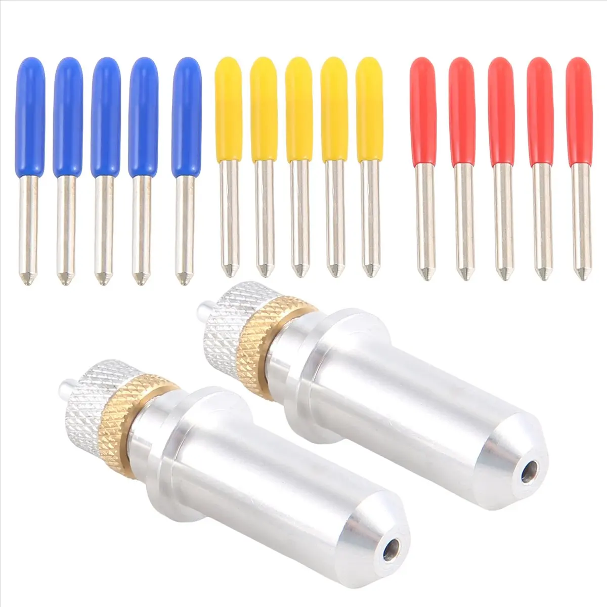 17Pcs/Set High Hardness Steel Vinyl Cutter Blades with 23.5mm Holder, 2mm Shank Diameter, 30/45/60 Degree Multiple Angles, Extra Long Life, Good Lettering Quality Cutting Plotter Lettering, Compatible with Roland, Refine, Rabbit, Redsail & Most Plotters