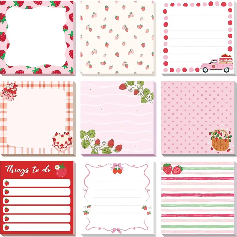 Cute Strawberry Sticky Note Pad, Sticky Notes Set, Self-Adhesive Notebook Set, Ideal Office Decor & School Supplies, Perfect Teacher Gift, Conference Favor