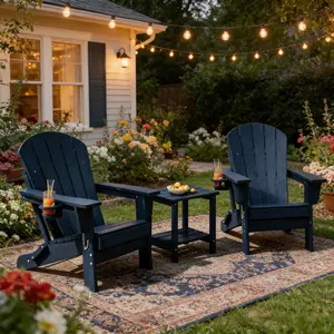 LH-Garvee All-Weather HDPE Folding Adirondack Chair with Wood Grain Texture, Outdoor Table and Chair Set with Sturdy Construction All Weather Resistant Perfect for Patio Garden Balcony and Backyard