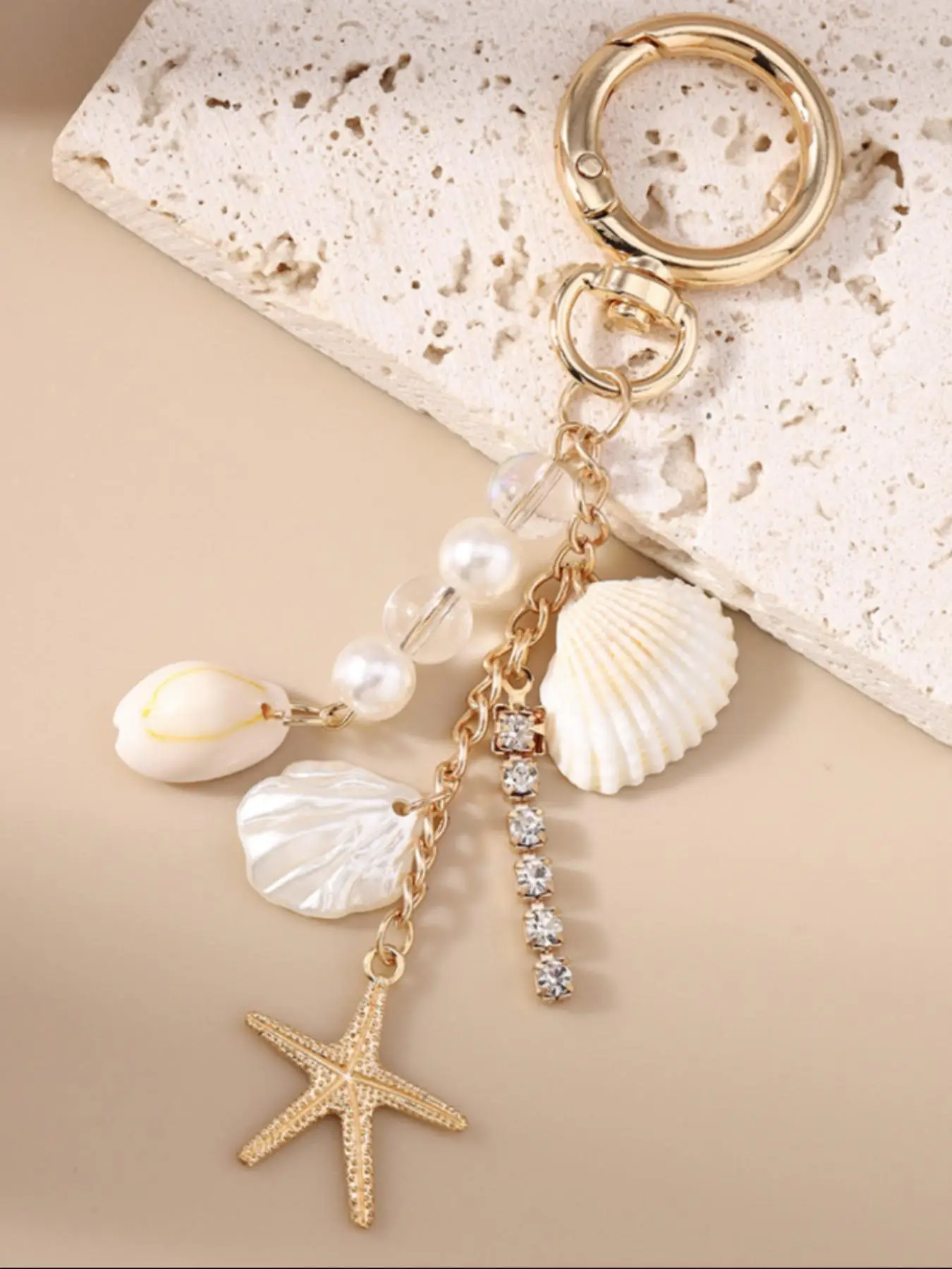 Cute Shell & Faux Pearl Decor Keychain, Fashionable Keychain for Women & Girls, Trendy All-match & Exquisite Keychain for Birthday Gift