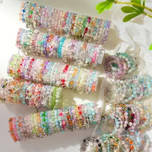 15/30pcs Elegant Glass Bead Stretch Bracelets Set - Featuring Floral Heart Star Butterfly Charms, Ideal for Everyday & Party Jewelry Gift Set, Birthdays Anniversaries, Year-Round Wear