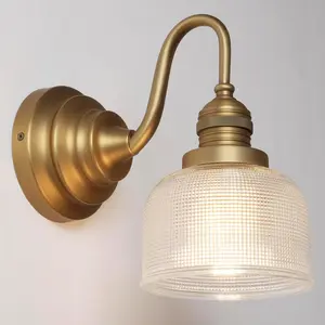 Vintage Wall Sconce Antique Brass Gold Bathroom Vanity Light with Clear Checkered Glass Shade Indoor Hardwire Wall Mounted Lamp Light for Bathroom Mirror Living Room Bedroom Kitchen