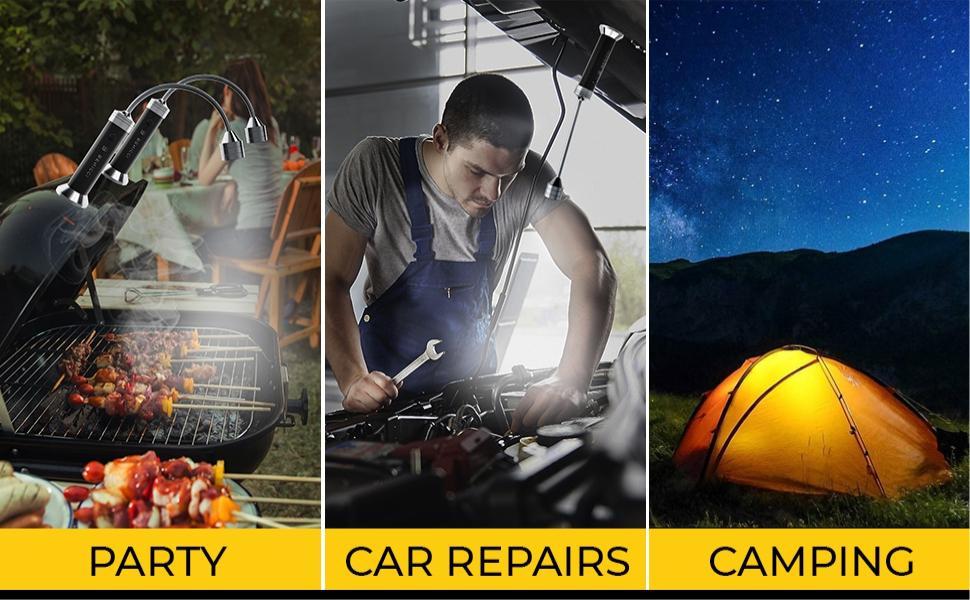 【buy one and get one free】2PCS Flexible LED BBQ Grill Lights, 360° Magnetic Gooseneck Weatherproof Outdoor Lamp, Portable Grilling Accessories with 6 Batteries Included multifunctional tool