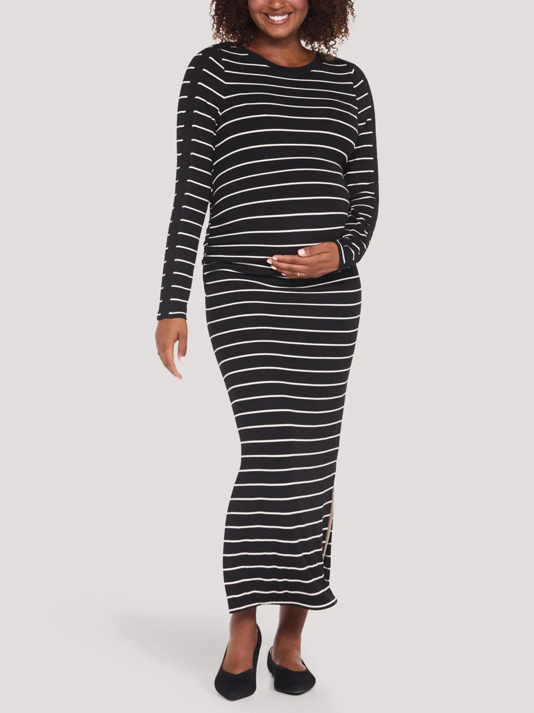 Motherhood Maternity Women's Crew Envelope Neck Long Sleeve Maxi Dress - Pregnancy & Postpartum Dress