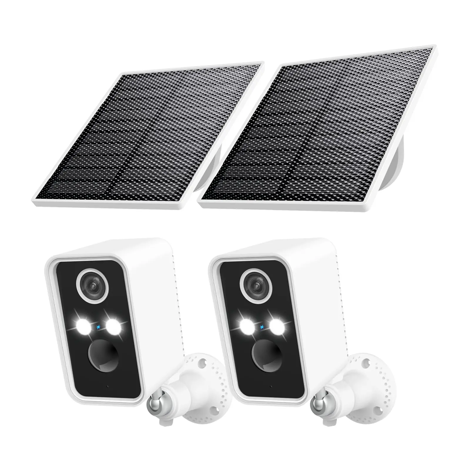 Solar Security Cameras Wireless Outdoor 2 Packs, Alexa Compatible, Only 2.4G Wi-Fi, Motion Detection, Night Vision, IP65 Weatherproof