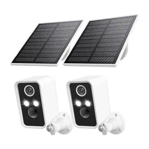 Solar Security Cameras Wireless Outdoor 2 Packs, Wi-Fi Camera Outdoor Wireless for Home Security Outside, Motion Detection, Spotlight, Siren, Alexa Compatible, Only 2.4G Wi-Fi
