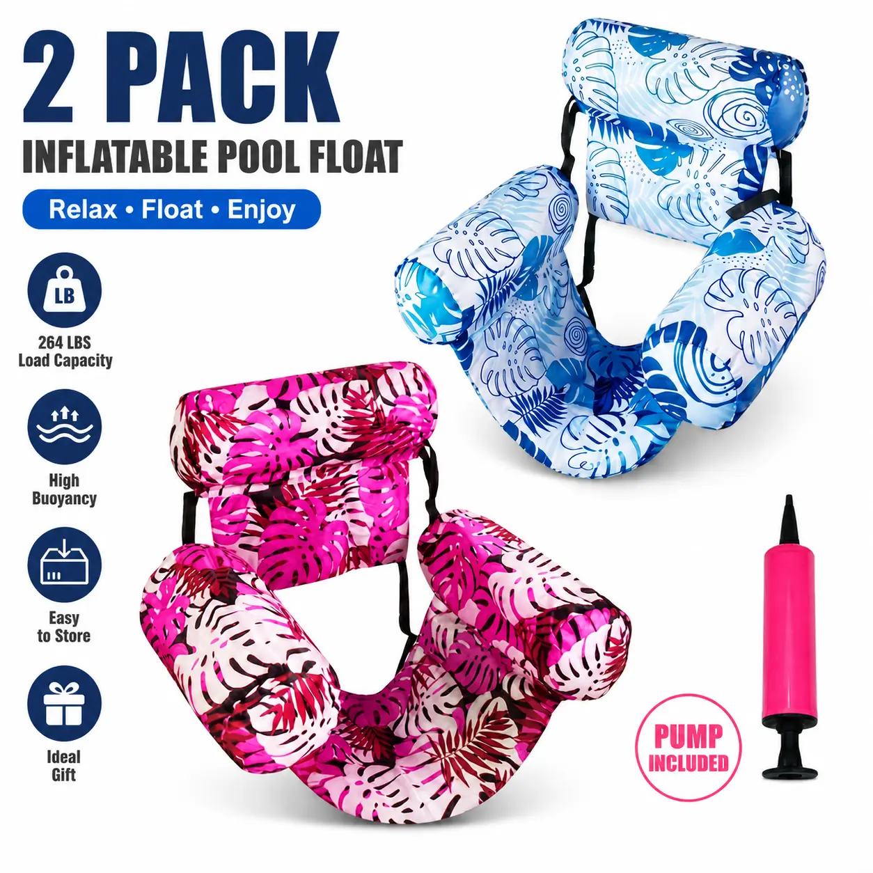 2 Pack Portable Adult Inflatable Pool Hammocks Portable Floating Lounge Chairs With Air Pump for Summer Pool Beach Party Backyard Outdoor Beach Party Water Park,summervibes summerwins Pool Floatie Pool Tablet Floater tiktokshopbacktoschool