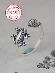 925 Sterling Silver Cute Frog Design Cuff Ring, Adjustable Size Ring, Fashion Jewelry Accessories for Women & Men  (with box)