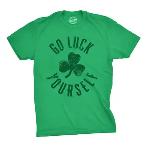 Mens Go Luck Yourself T Shirt Funny Sarcastic Shamrock Tee Saint Patricks Day Mens Funny T Shirts Cool Vintage Fashion T-Shirt Gift Classic Menswear Saint Patrick's Day Apparel for Men Novelty Tees for Guys