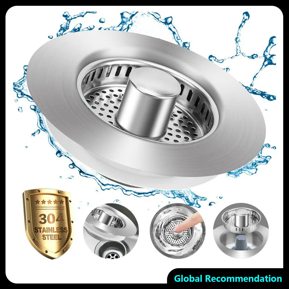 Universal 3.5-Inch Stainless Steel Sink Strainer & Stopper Combo – Anti-Clog Food Catcher Basket for Standard Kitchen Drains