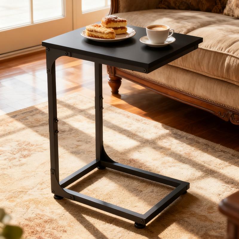 C Shaped End Table, Under Couch Slider, Small Wood Sofa Side Table, Bedside for Laptop, Computer, TV Dinner, Recliner Tray - Trending Living Room Must-Have, Cozy, Side Table for Couch Slide Under, Modern Nightstand,   for Living Room, Bedroom