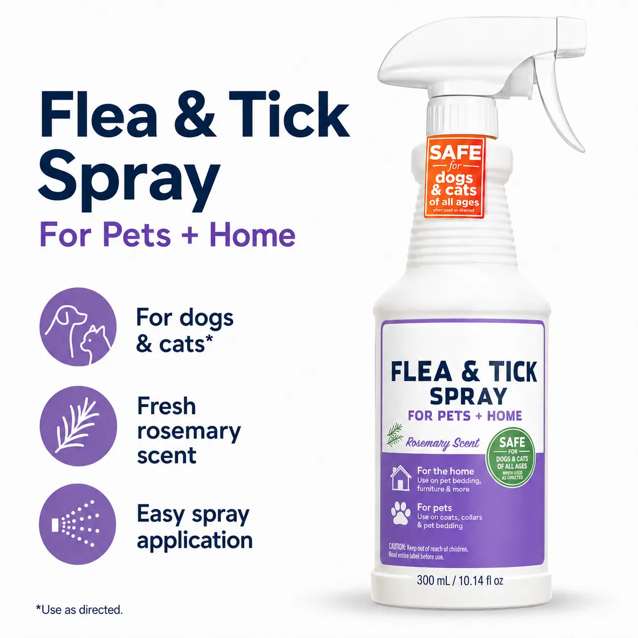 Pet Flea & Tick Grooming Spray 300ml for Dogs & Cats, Fresh Coat Care Mist with Herbal Scent, Daily Pet Hygiene Spray for Home Use