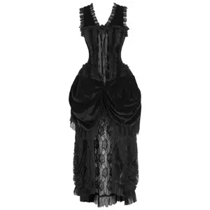 Top Drawer Steel Boned Black Velvet Victorian Bustle Corset Dress