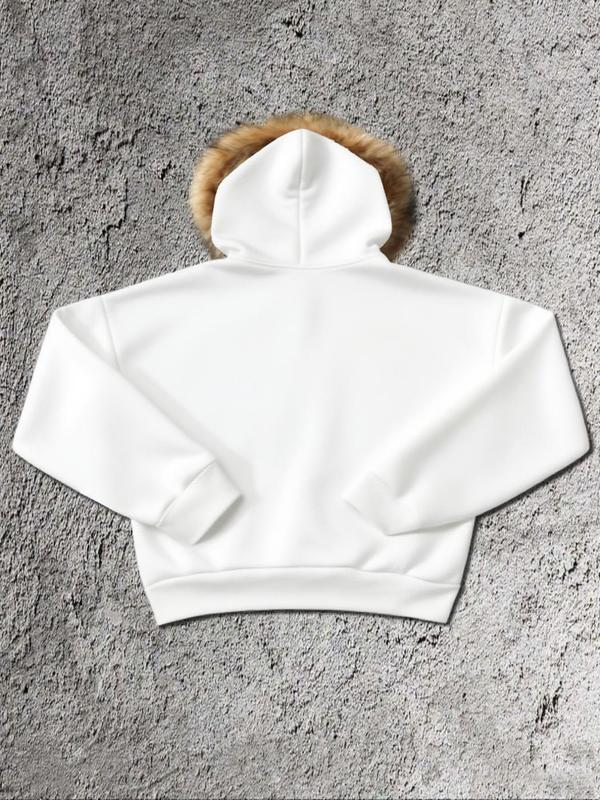 Unisex Zippered Hoodie with Faux Fur Collar, Color Block Star Print Street Style, Retro Urban Fashion for Spring & Fall