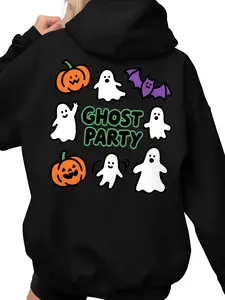 Women'S Halloween Hoodie - Party Pullover Sweatshirt with Ghosts, Pumpkins, Bats - Cozy Fall Winter Sweater for Halloween Costumes, Christmas Gifts - Machine Washable Hooded Sweatshirt with Kangaroo Pocket Fabric Fleece