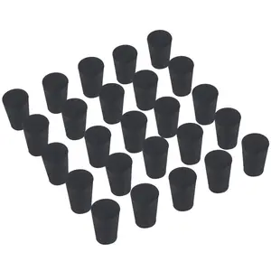 25-Pack (Same Size) Solid Rubber Stoppers - Size #1-19mm (0.74in) x 14mm (0.55in) - 26mm (1.02in) Long - Black Lab Plug