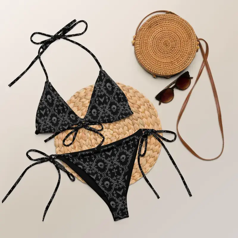 Gothic Bikini Skull Bikini Beach Goth Clothing Recycled Bikini Bat Swimsuit Alt Dark Swimwear Spooky Summer Bikini For Women