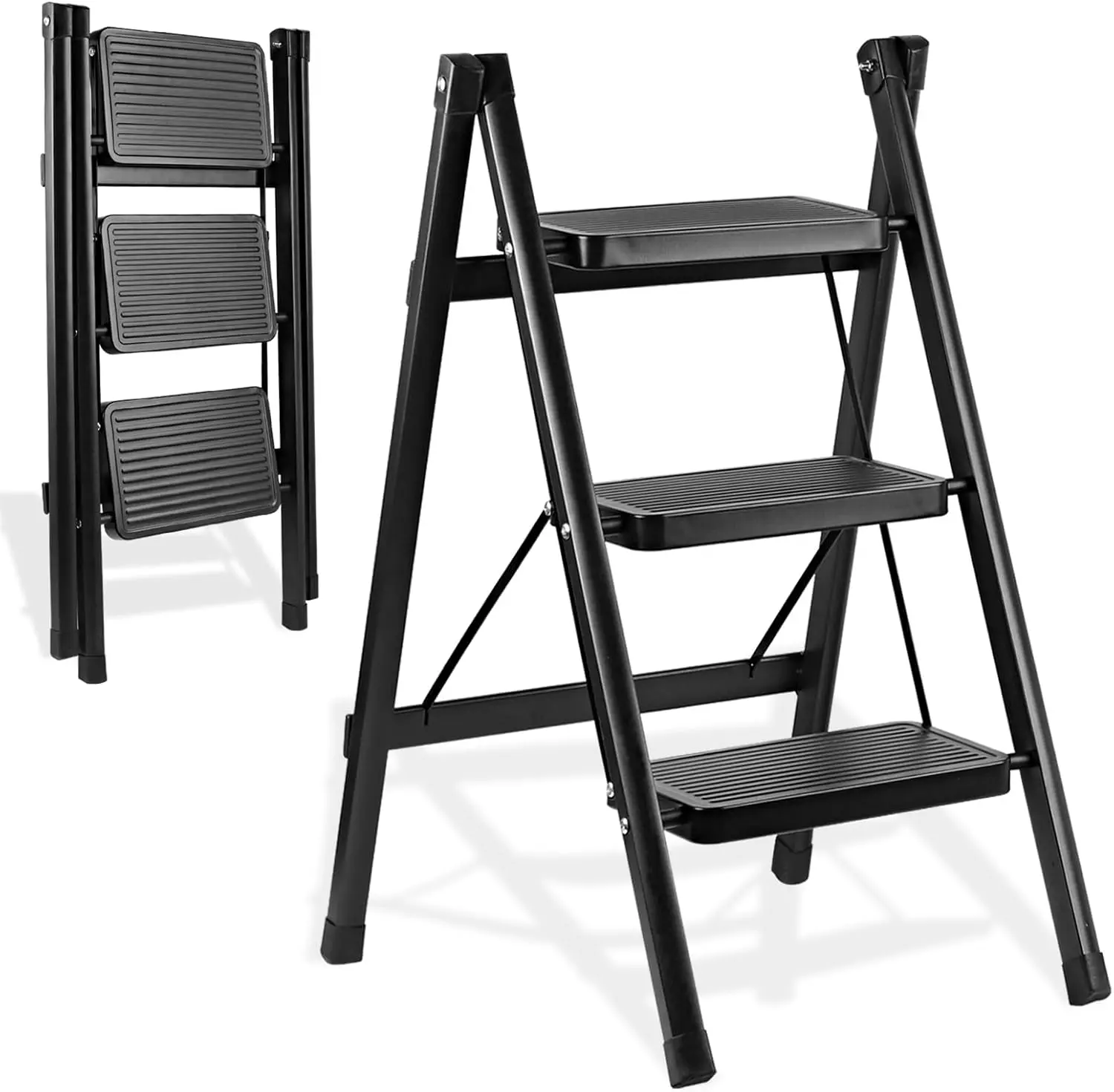 3-Step Ladder, Folding Step Stool for Kitchen/Closet/Garage, Sturdy & Lightweight  Handy Ladder, 250 lbs Capacity, Anti-Slip Pedals, Compact & Portable for Home DIY & Everyday Tasks