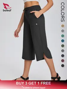BALEAF Women's Capri Pants Wide Leg Athletic Yoga Capris with Pockets Quick Dry Lightweight Active Lounge Pants, UPF 50+ Sun Protection High Waisted Tummy Control Loose Comfy Casual Summer Capris for Hiking Gym Travel Outdoor Workout Teacher Multi-Purpose