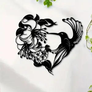 Bohemian Style Metal Hummingbird Mural, Iron Silhouette Sculpture with Hook, Ideal for Outdoor Gardens, Terraces, Balconies & Living Room Wall Hanging Decor, Garden Sculptures Statues, Garden Accessories